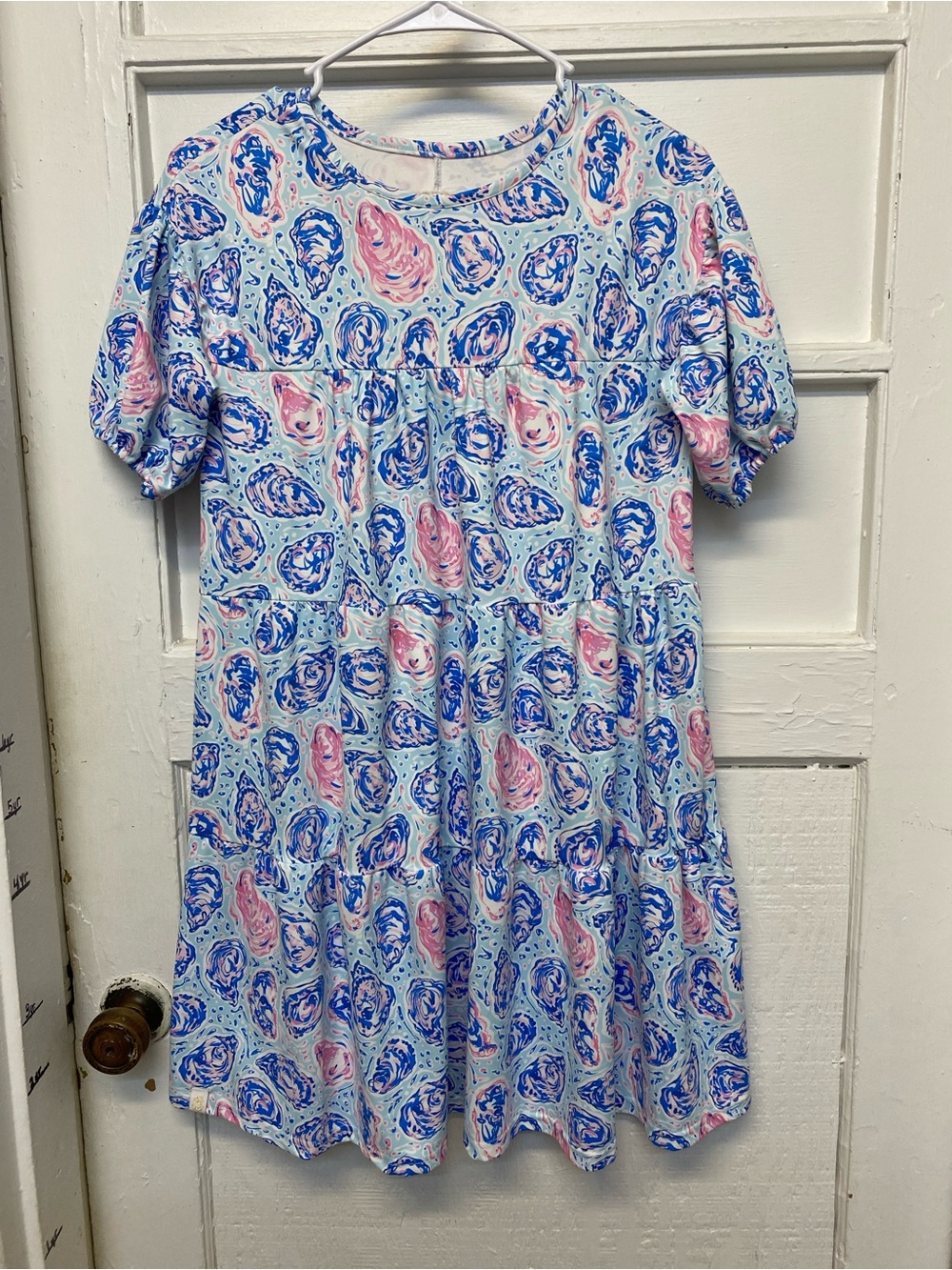 Simply Southern Dress Youth Medium YM Tiered Pink Blue Oyster UPF 50+ Sun